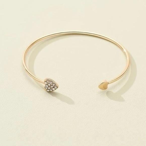 Gold and Rhinestone Heart Bangle Bracelet - Picture 2 of 6